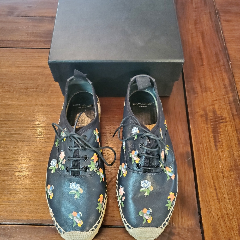 Saint Laurent Napa Calf Grungy Flower Espadrilles